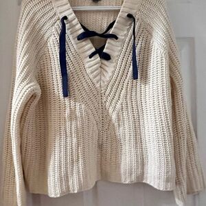 Aerie Cream Sweater with Navy Accents